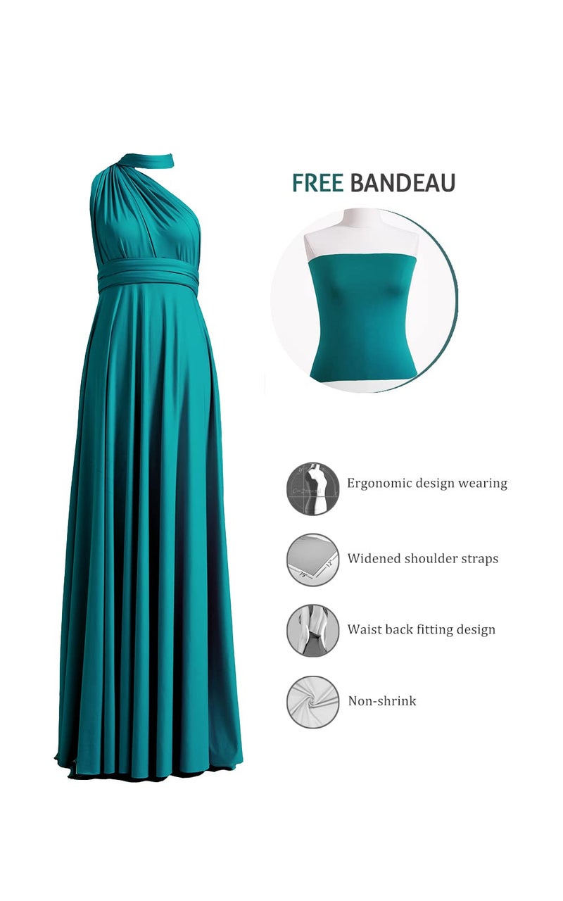 72styles Long Bridesmaid Dresses One Shoulder Sleeveless Plus Size Formal Dresses for Party Wedding Evening Prom Convertible Dress with Bandeau Teal - Image 2